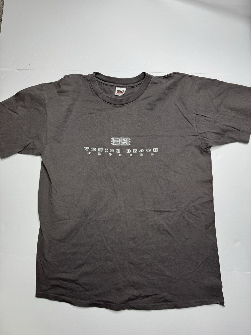Vintage 90s Venice Beach Florida T Shirt Mens XL Anvil USA Made Gray Tourist Tee